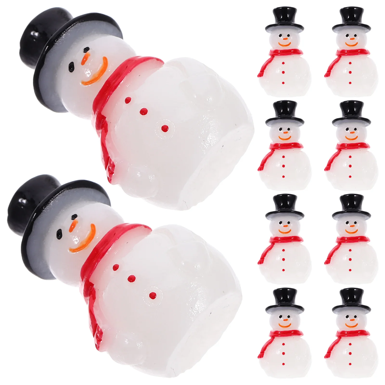 

10Pcs Miniature Snowman Resin Figures Glow in Dark Decor for Dollhouse Headband Phone Case Photo Frame Craft Projects