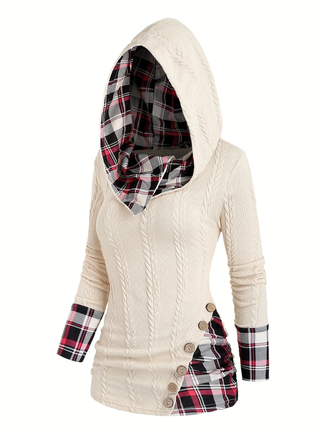 Nuovo Y2K twist knit plaid hat maglione maglione con colletto a scialle pieghettato con bottoni finti