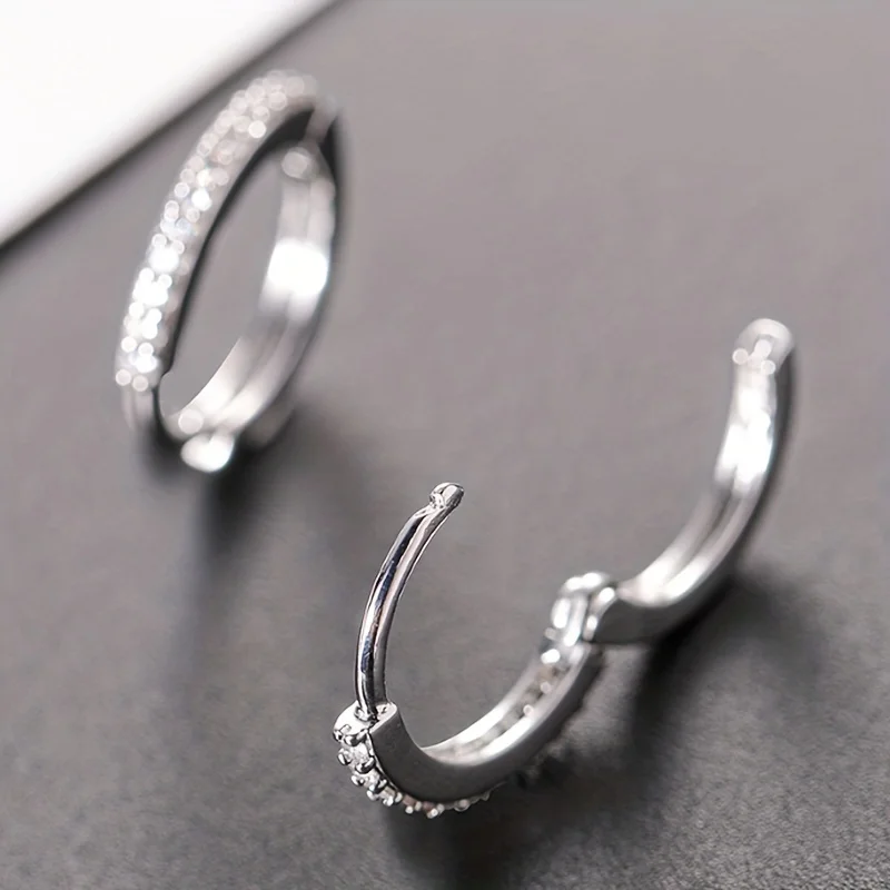 1pair Exquisite Synthetic Zircon Decor Hoop Earrings, Fashion Earrings For Men Women