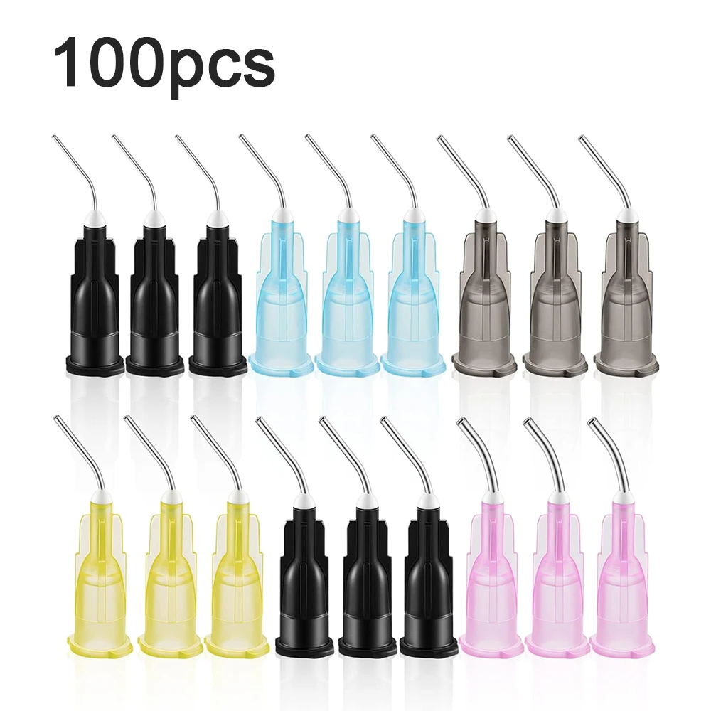 100Pcs/Bag Pre Bent Dispensing Tip Etchant Resin Flow Composite Needle Tip Disposable Applicator Acid Reagent Syringe Tip