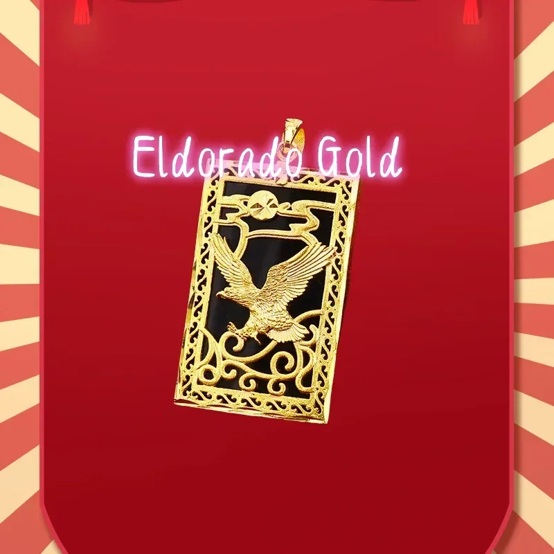 

Eldorado Gold 2025 AU999 gold pendant frosted necklace 24K pure gold mens grand ambition obsidian eagle pendant mens necklace