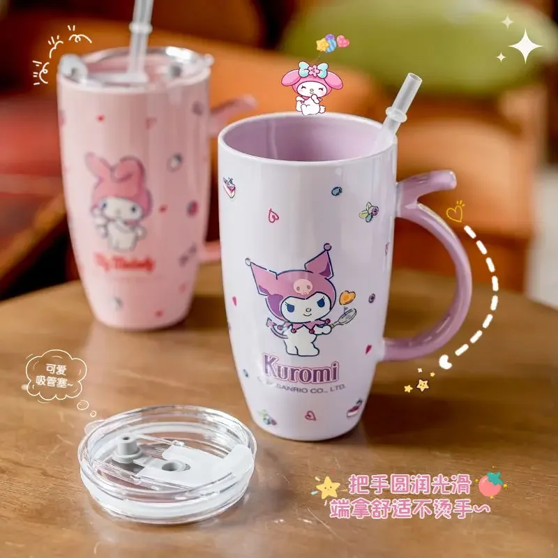 MINISO-Tasse en céramique de grande capacité pour enfants, Hello Kitty Cinnamoroll, Anime Kawaii, Tasse de dessin animé mignon, Tasse de stockage d'eau créative, Cadeaux