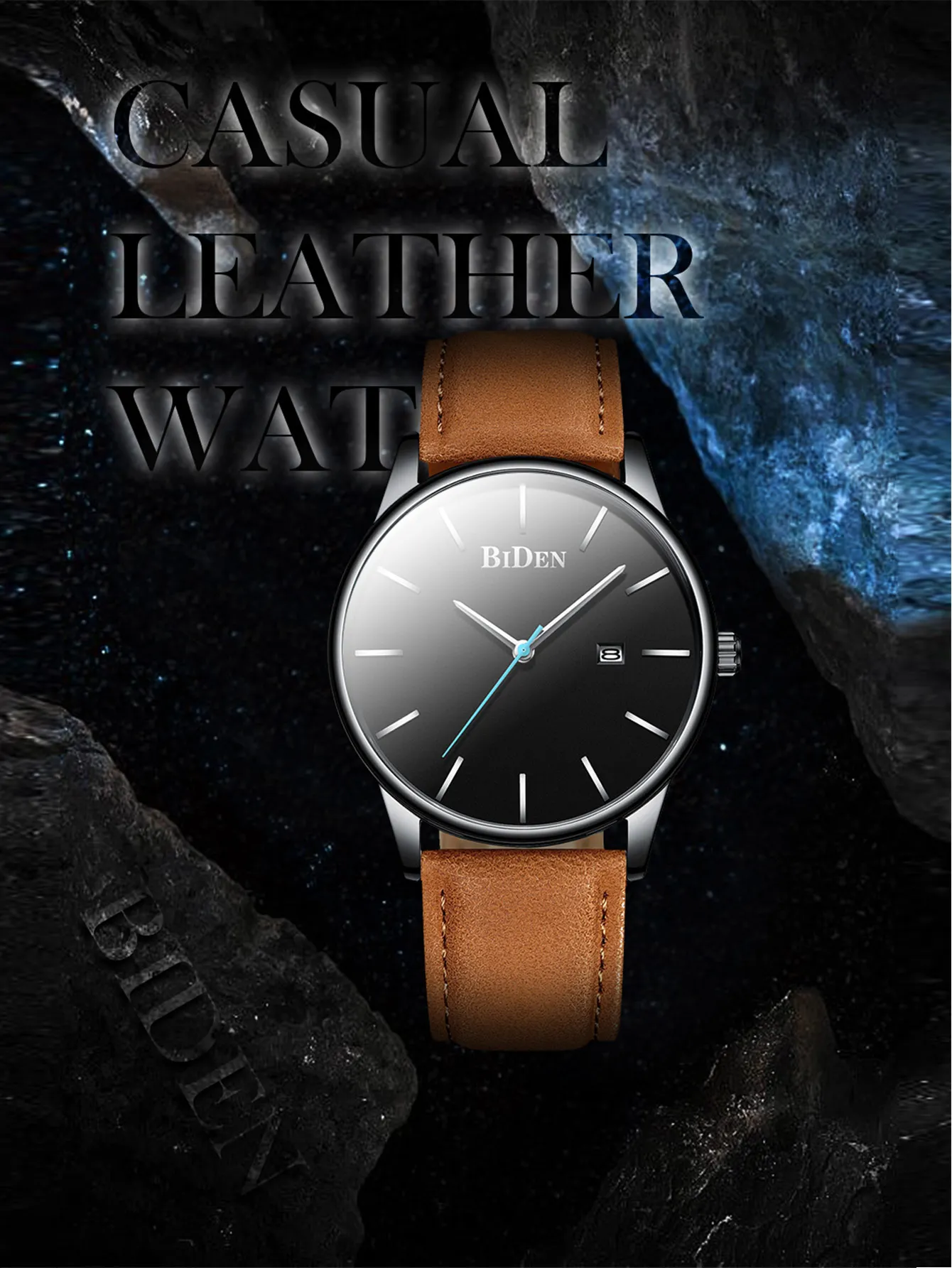 

BIDEN Mens Watches, Minimalist Fashion Simple Wrist Watch for Men Analog Date with Leather Strap