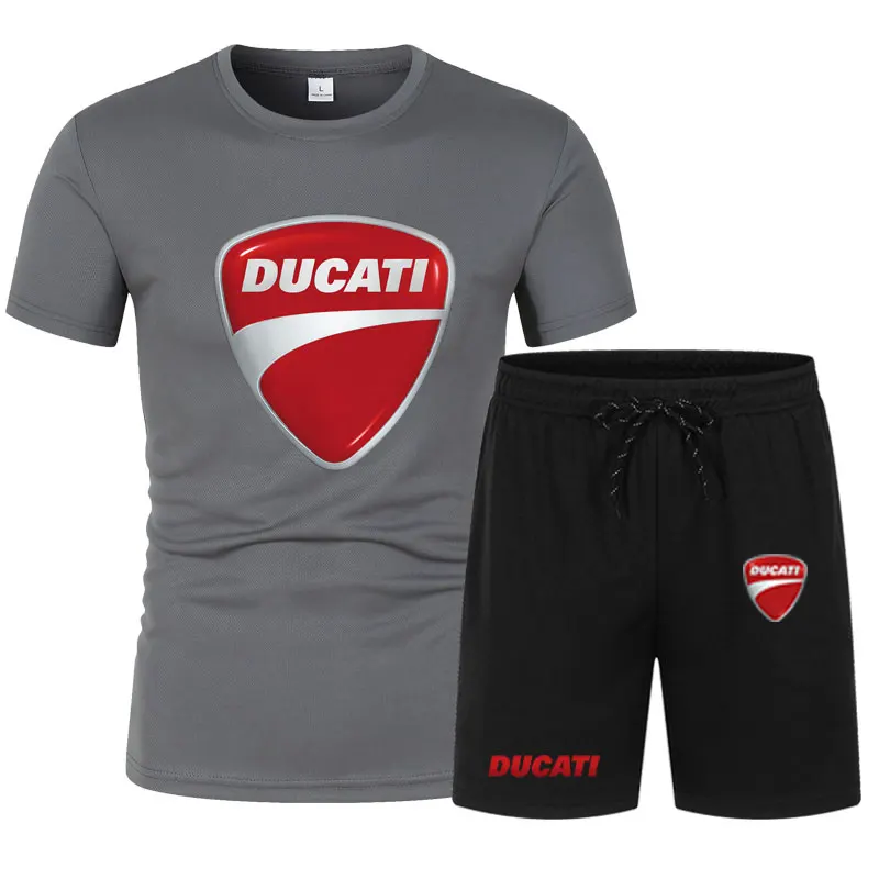 men's sets Summer motorcycle brand DUCATI printed top short sleeve men's T-shirt + sports shorts jogging beach men's clothing view 3