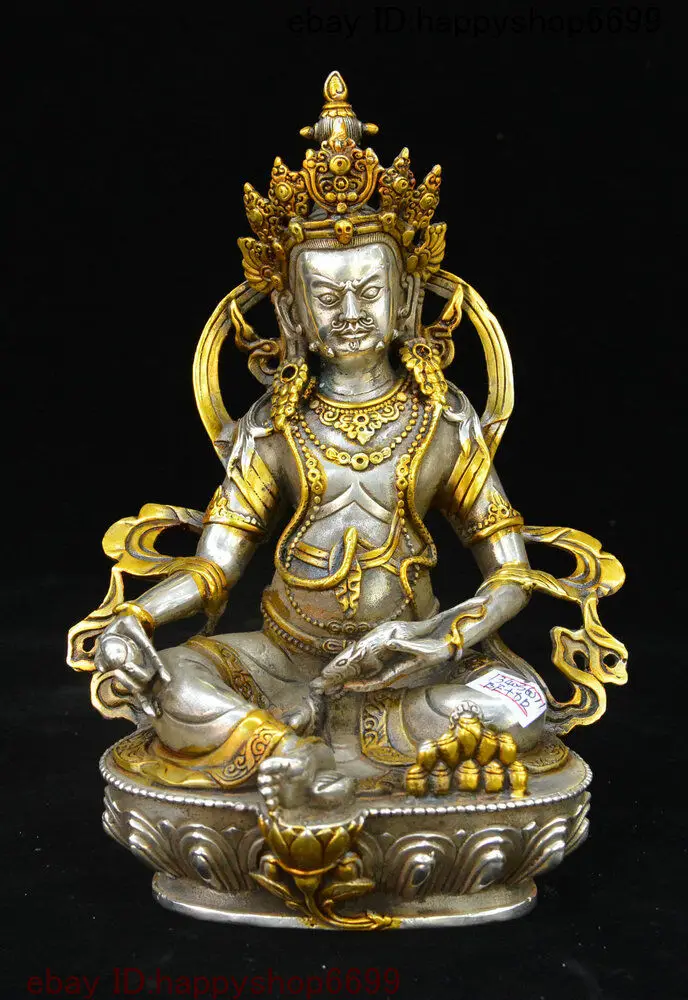 

chinaOld Buddhism Temple Tibet Silver Gilt Yellow Jambhala Wealth God Buddha Sta