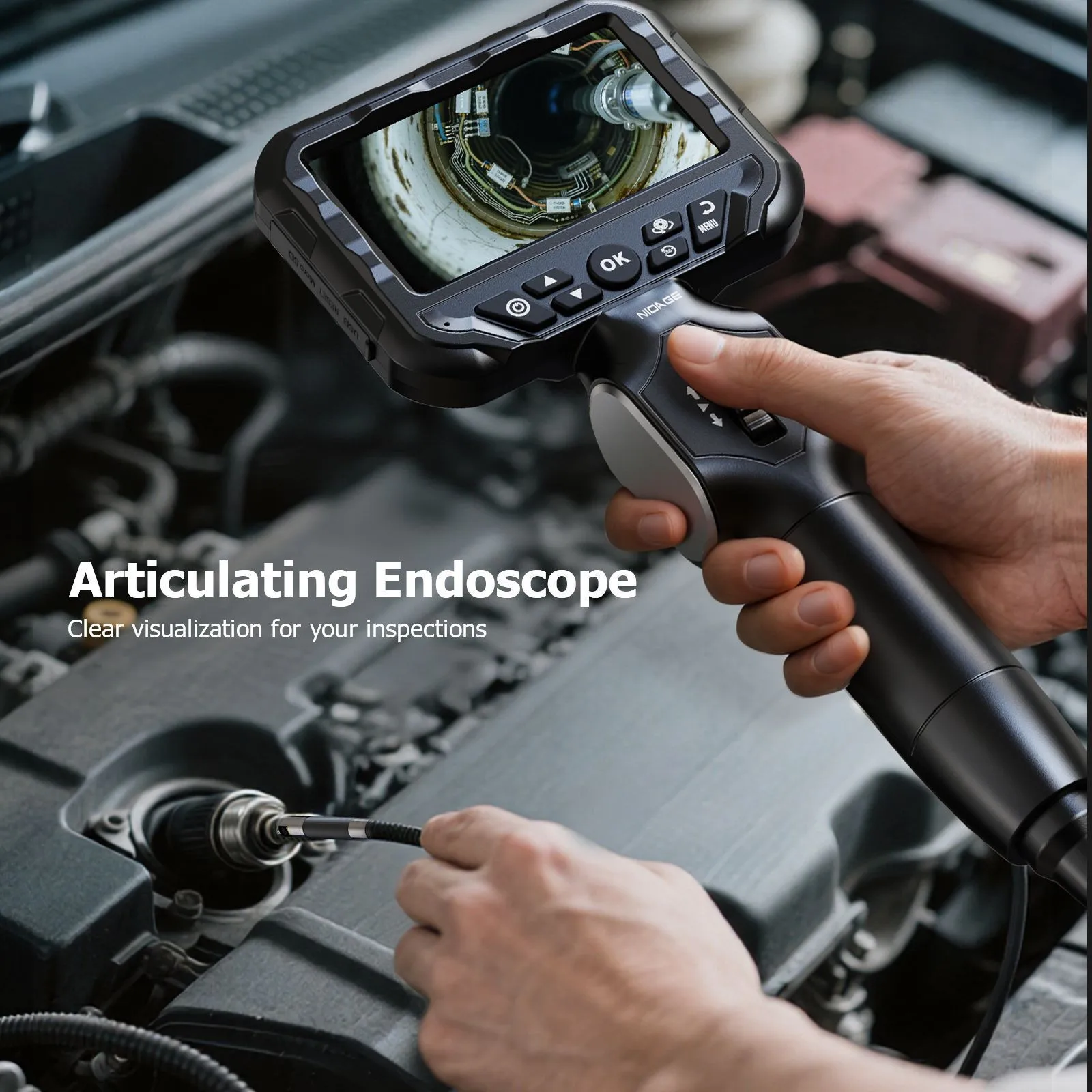 6mm  4.3Inch IPS Screen Dual Lens 360Degree Articulating Steering Endoscope CMOS Borescope Otoscope Digital Microscope Camera