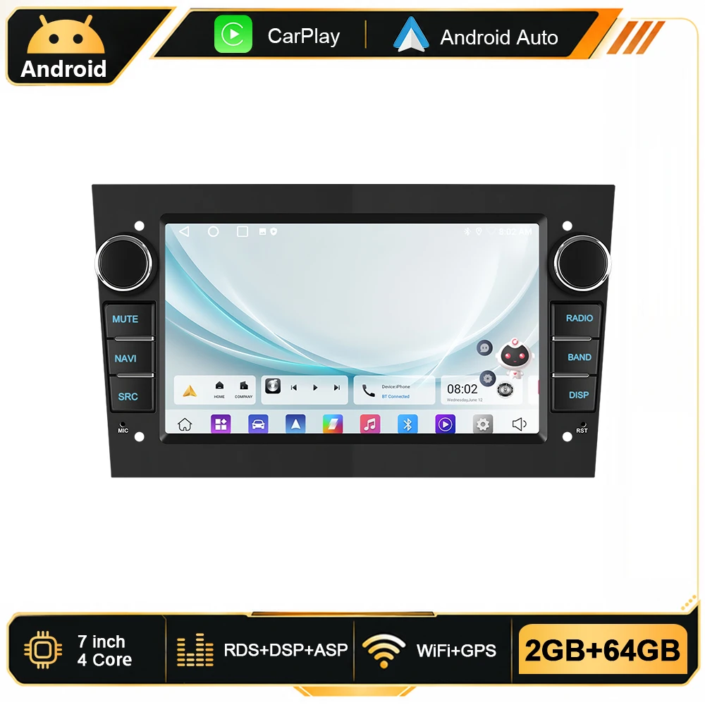 Podofo 6G+128G 7" Android Autoradio für Opel Astra Antara Vectra Corsa Zafira Meriva Vivaro Combo Signum Tigra Twin Top Auto Intelligentes System CarPlay Android Auto Autoradio GPS WiFi BT Auto