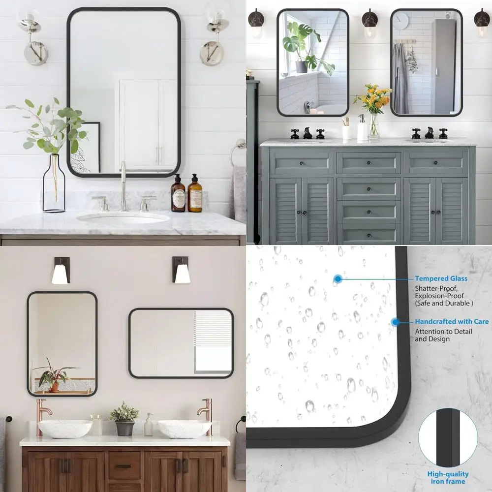 

Rectangular Black Wooden Framed Wall Mirror 18x24 for Vanity, Entryway, Living Room Decor