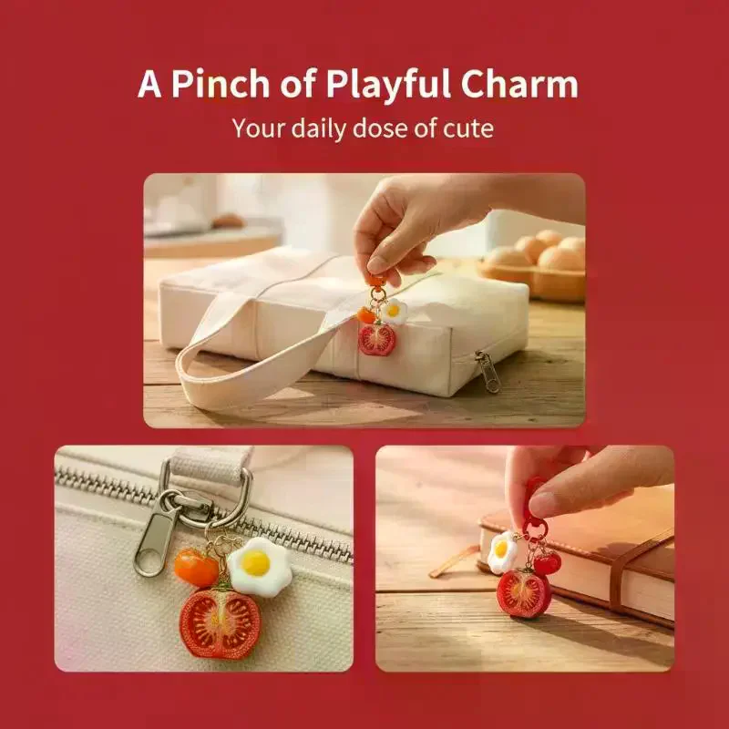 Novelty Tomato Fried Egg Keychain Soft Touch Bag Pendant Portable Backpack Charm for Travel Luggage Hanging Decoration Gift