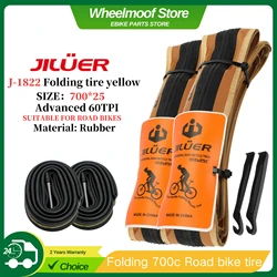 High-Performance 700C Road Bike Tires - 60TPI Puncture Resistant & Foldable Black/Yellow, Ultralight Bike Inner Tube 700x25c