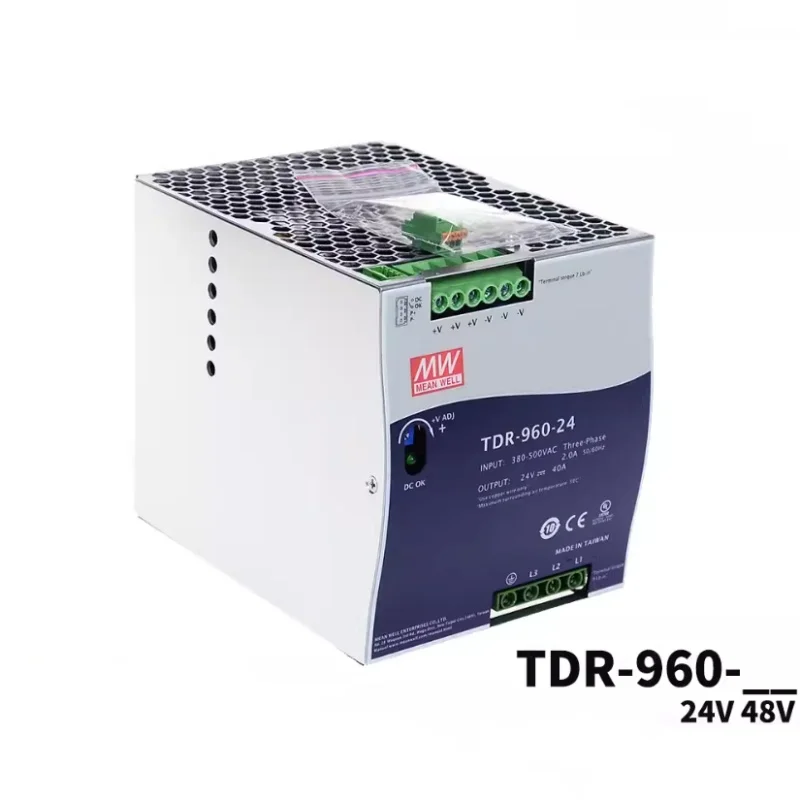

MEAN WELL Original TDR-960 Switching Power Supply Three-phase 380VAC to DC 24V/48V Rail Type 960W DRT TDR-960-24 TDR-960-48