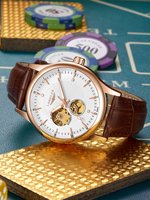 Automatic watch elegant skeleton waterproof mechanical watches leather simple rome mens watch men gift