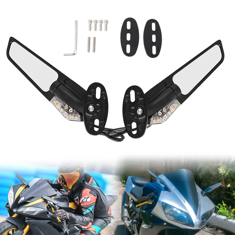 

Motorcycle Accessories Adjustable Side-Mirror Modified Wind Wing Side Rearview Reversing Mirror with Light for Yamaha Suzuki