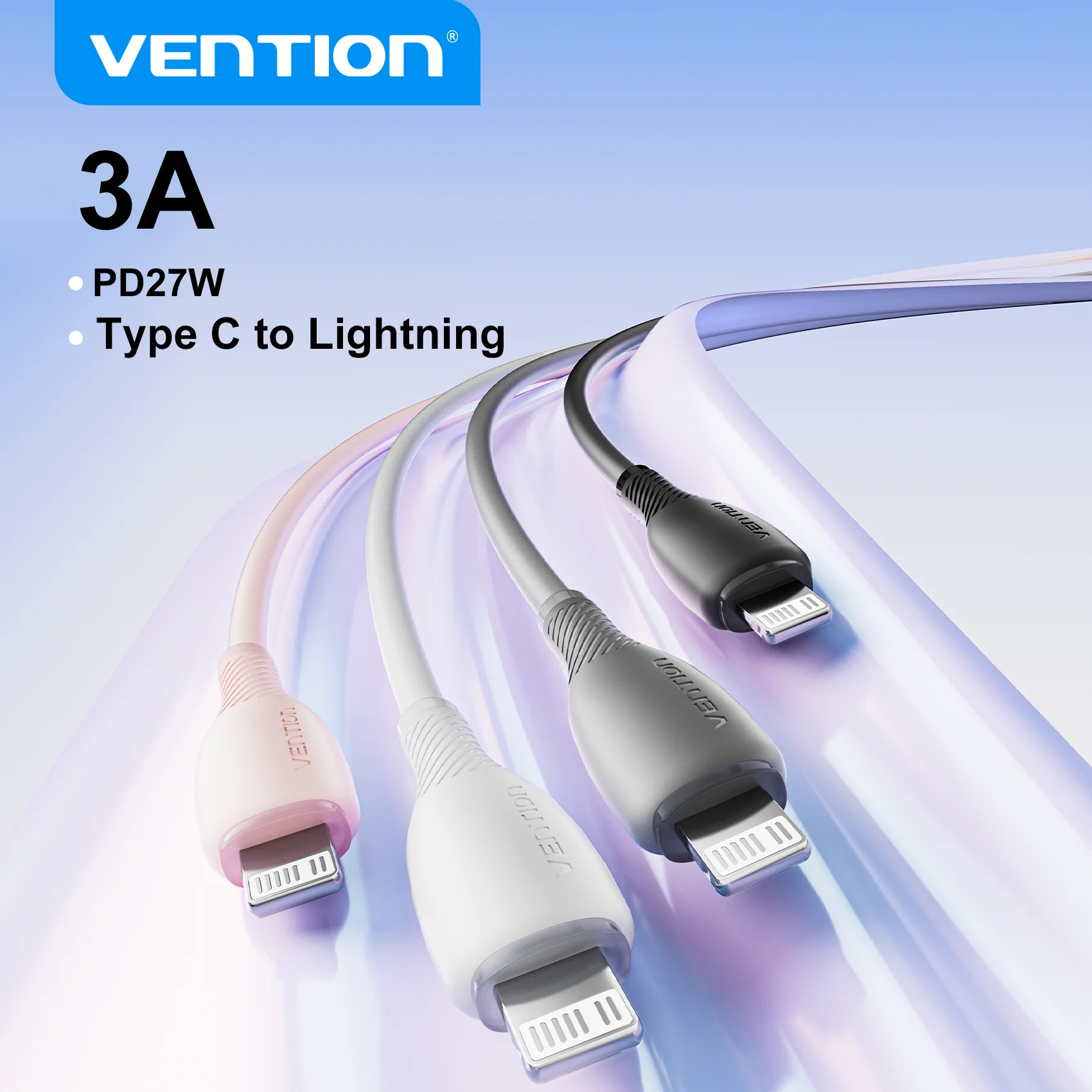 Vention Lightning-Kabel PD27W Typ C zu Lightning 3A für iPhone 14 13 12 Pro Max, schnelles Laden für iPad Mini, Telefon-Typ-C-Kabel