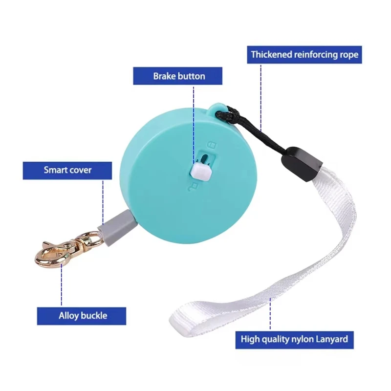 Retractable Dog Leash 2m Length Mini Pocketable with Adjustable Metal Carabiner for S/M Size Puppy and Kitty Pet Automatic Leash