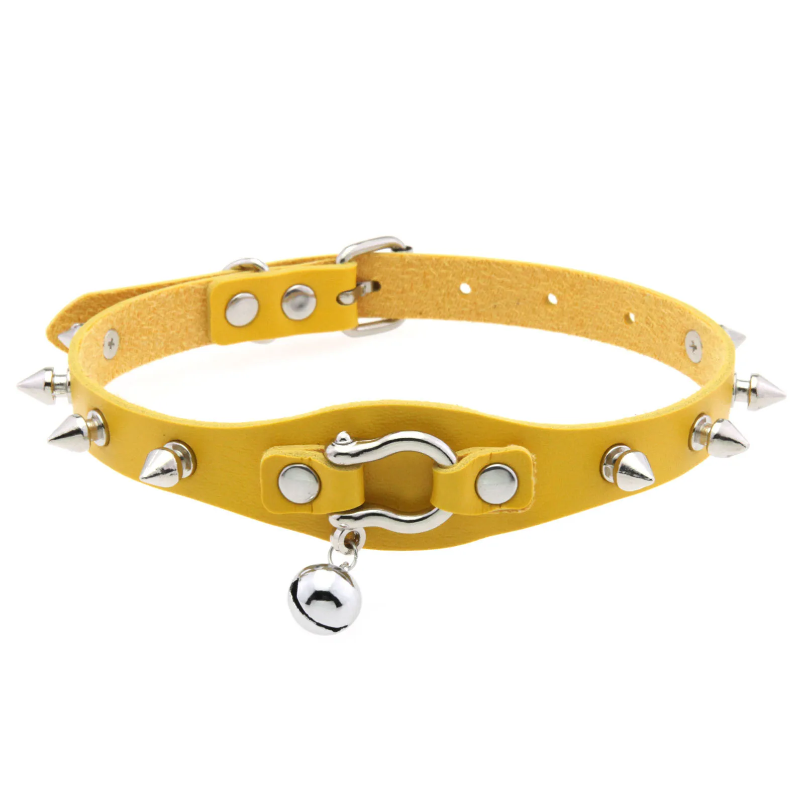 Punk Harajuku Personality Simple Horseshoe buckle Bell PU Leather Multicolored Stainless steel Necklace Sexy Fashion