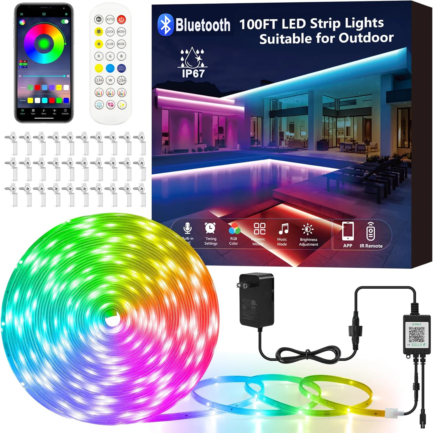 Outdoor Waterproof Led Rgb Strip Lights 10m 30m 50m Music Sync App Rgb Rope Light For Balcony Deck Roof Garden Pool