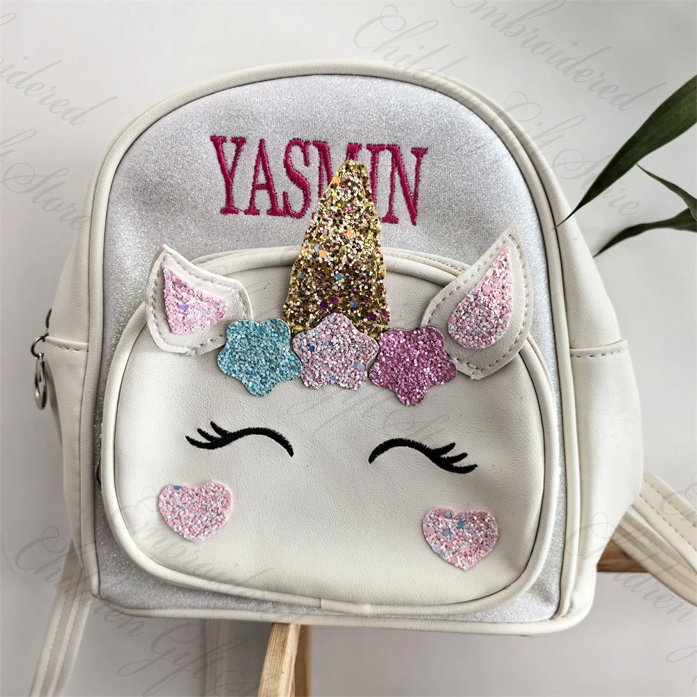 

PU Children's Unicorn Backpack Custom Name Kids Cartoon Small Book Bag Personalized Cute Girl's Travel Leisure Snack Backpacks