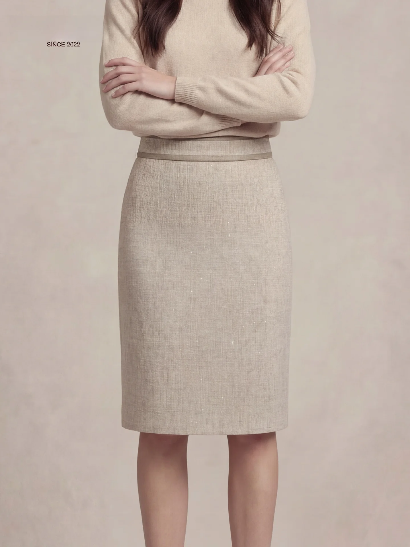 

Юбка-трапеция VER TOW из верблюжьей шерсти длиной до колена с пайетками, женская модная модель весна 2026, стройнящая фигуру