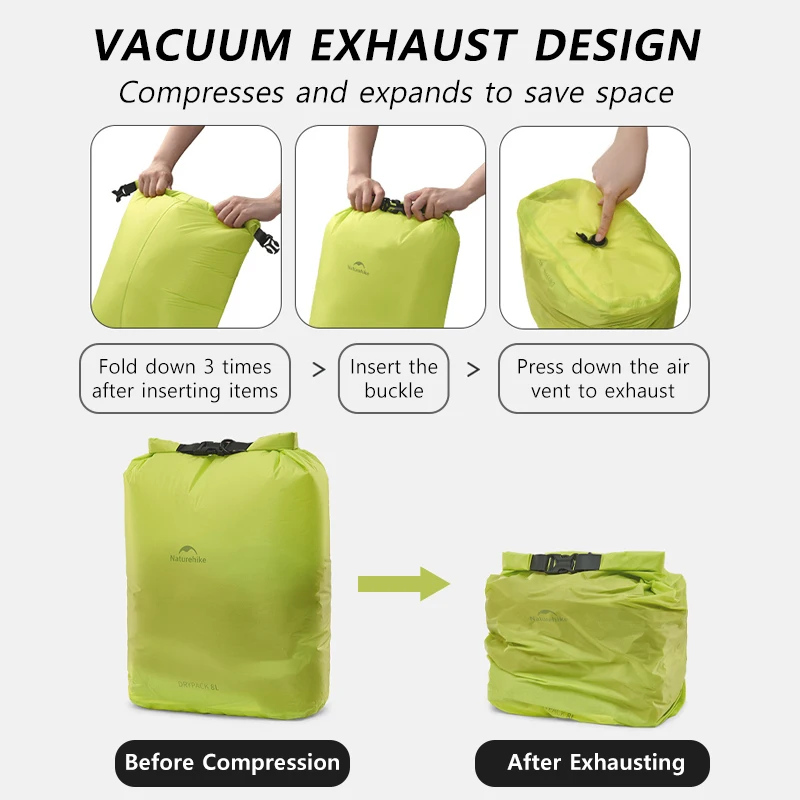 Naturehike 2L 4L 8L Wasserdichter Trockensack Nylon Camping Schwimmen Rafting Kajak Tasche Geschäftsreise Aufbewahrungstasche – Detail 5