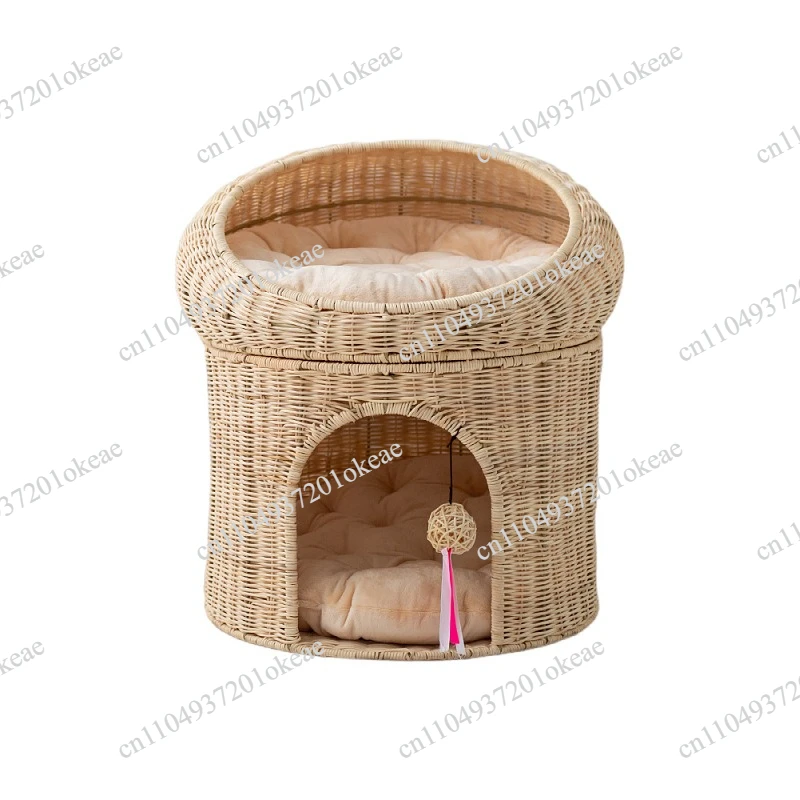 Double Cat Nest Cat Bed Villa Cat House Kennel Climbing Frame Scratch Rattan