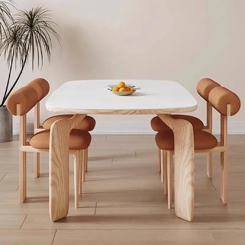 Rock Slab Rectangular Dining Table and Chairs Set Log Cream Style Modern Simple Small Apartment Nordic Solid Wood Dining