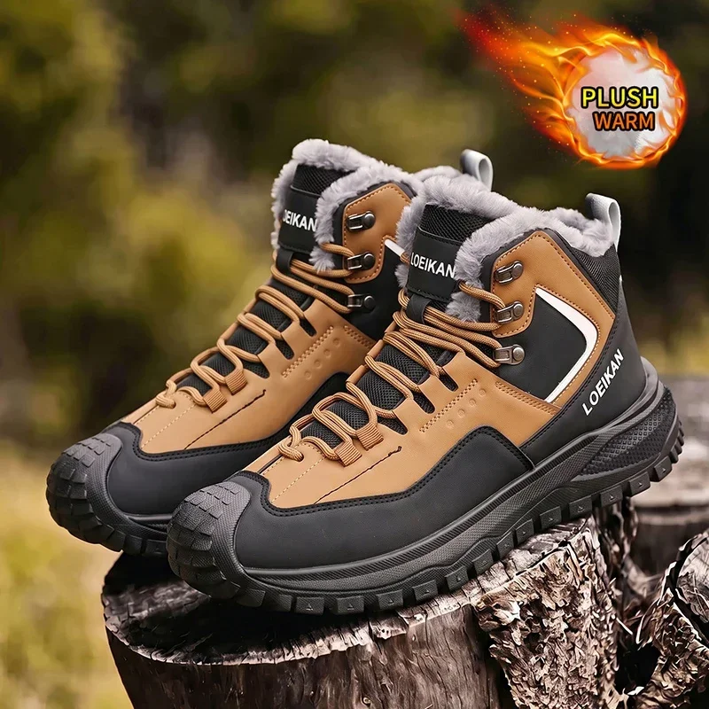 Modische Herren-Winterstiefel mit Flauschigem Plüschfutter, Schnürung, Hohem Schaft und Dicker Sohle für Kaltes Wetter – Detail 3