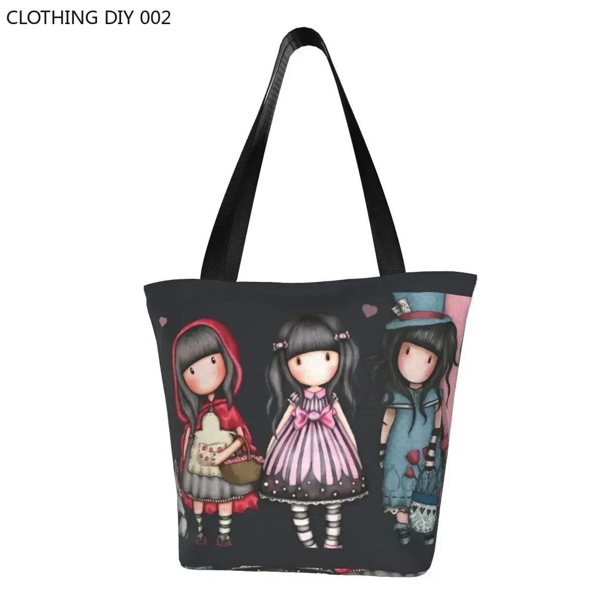 Cute Printed Santoro Gorjuss Tote Shopping Bag Recycling Canvas Shopper Shoulder Cartoon Girl Doll Handbag