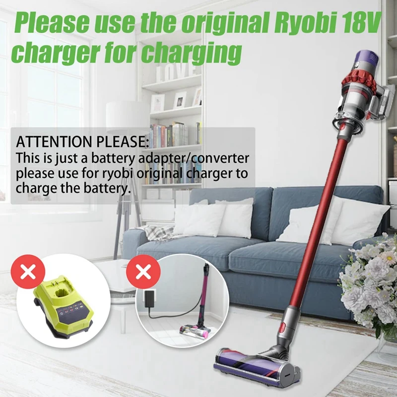 RYO18V10 Adapter for Ryobi 18V ONE+ Battery Convert to for Dyson V10 Cordless Vacuum Cleaner Stick Cyclone, Absolute