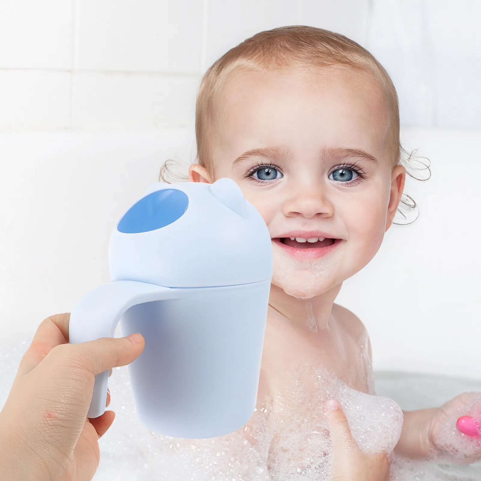 Baby Shampoo Cup Cartoon Bear Shape Multi-Purpose Baby Bath Shower Caps Cup Spoons Watering Tools for Children Infant Random
