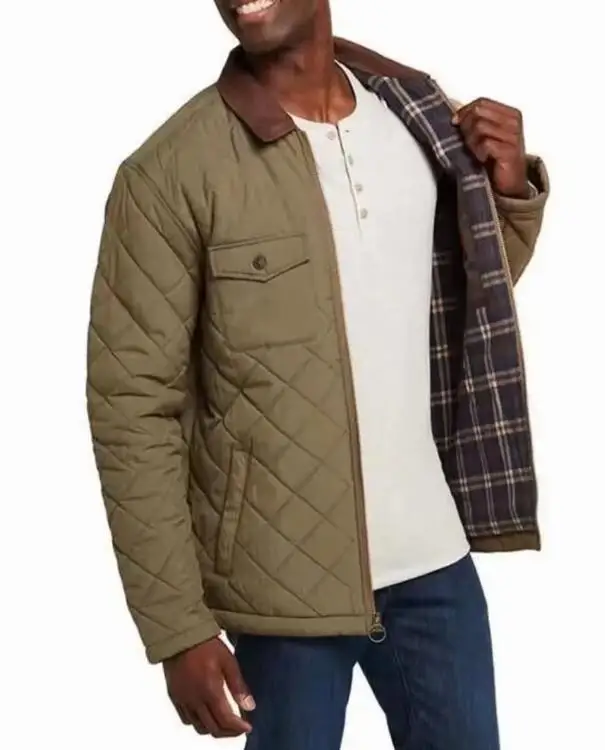 

Men's Diamond Check Clamp Cotton Jacket ,Quilted Cotton Padded Outerwear ，Waterproof With Pocket Coat