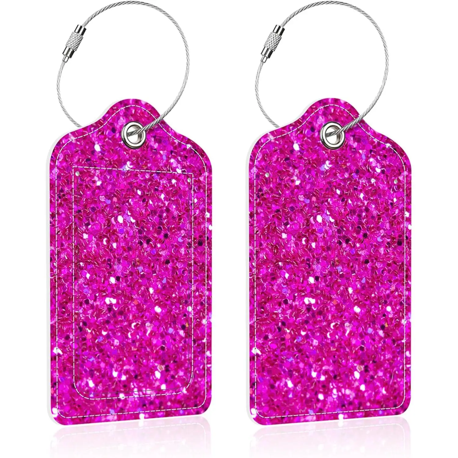 Luggage Tags for Suitcase 2 Pack Pink Glitter Print Luggage Tag,PU Leather Id Label Luggage Tags with Stainless Steel Loop