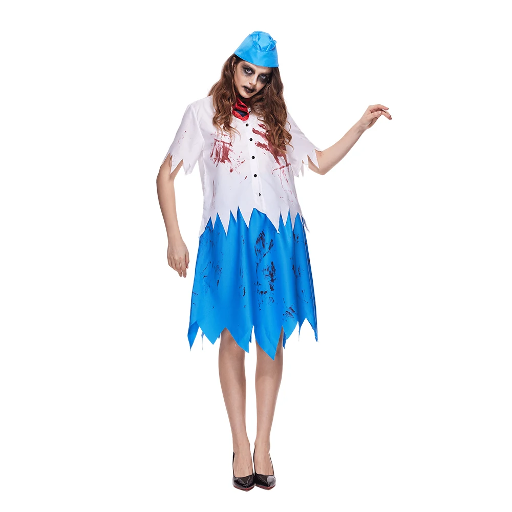 Erospiöse erwachsene gruselige Zombie Flug begleiter Karneval Kostüm tote Stewardess Uniform Airlline Begleiter Zombie Cosplay Purim