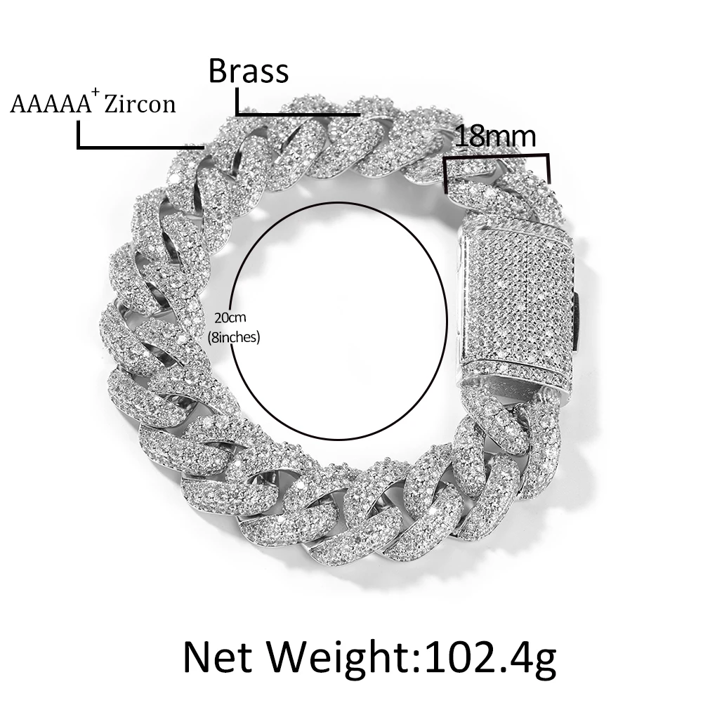 UWIN Iced Heavy Miami Cuban Chain Bracelets 18mm Full Cubic Zirconia Necklaces Fashion Jewelry for Gift