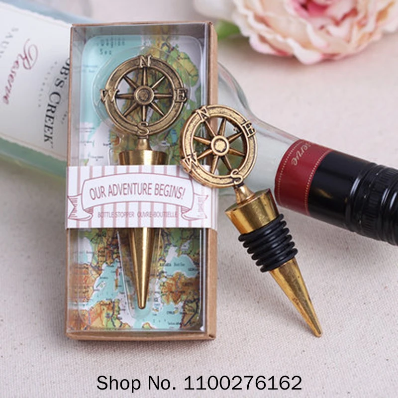 

50Pcs/lot Metal Wine Bottle Stoppers Travel Themed Wedding Guests Gift Stopper Compass Wedding Souvenirs Wine Accessories