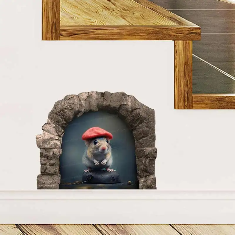 Hamster in a Red Hat Wall Sticker Living Room Wall Edge Home Decoration Mural For Kids Bedroom Wallpaper Funny Decals M1439
