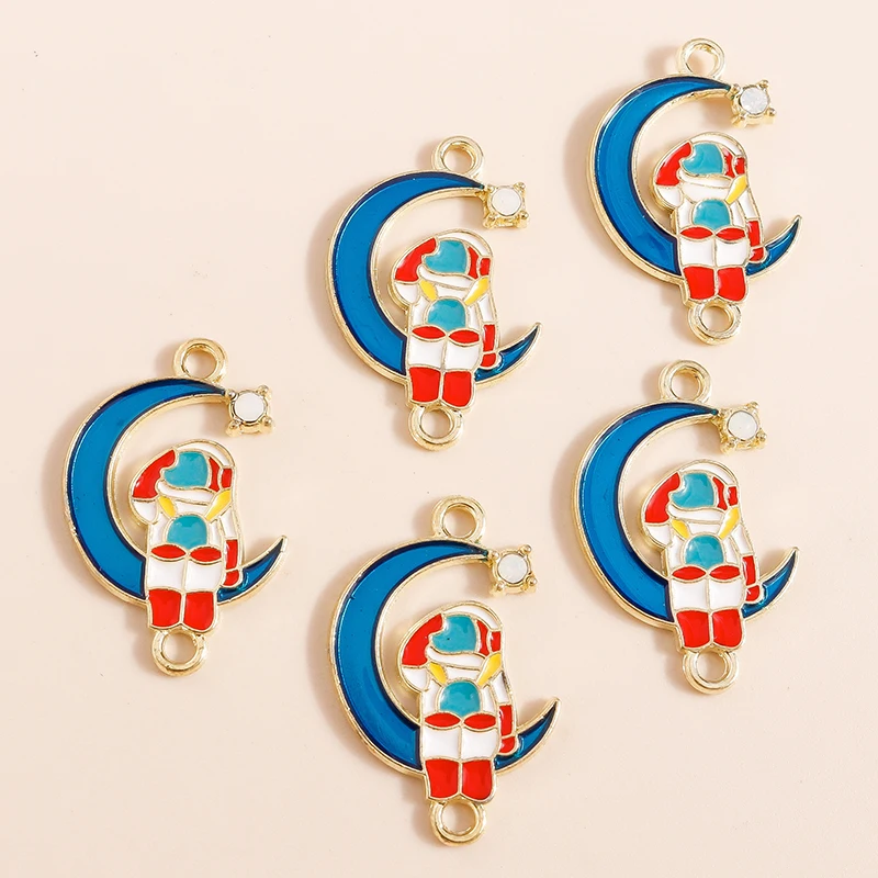 20 Stück 16x26mm Niedliche Emaille-Mond-Astronauten-Anhänger-Verbinder für Schmuckherstellung, Armbänder, Halsketten, DIY-Handarbeitszubehör – Detail 5