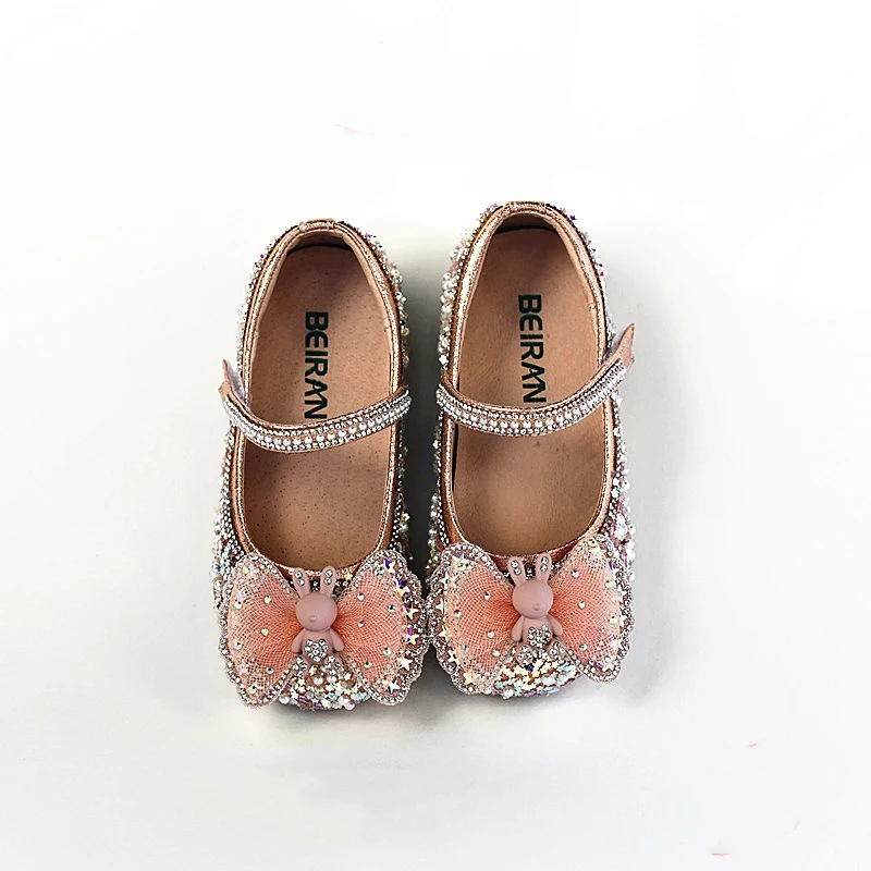 

Dreamy Sweet Girls Flat shoes Pearl Crystal Kids Mary Jane Pink Bow Garden Snowflake Paillette Children's Casual Shoes