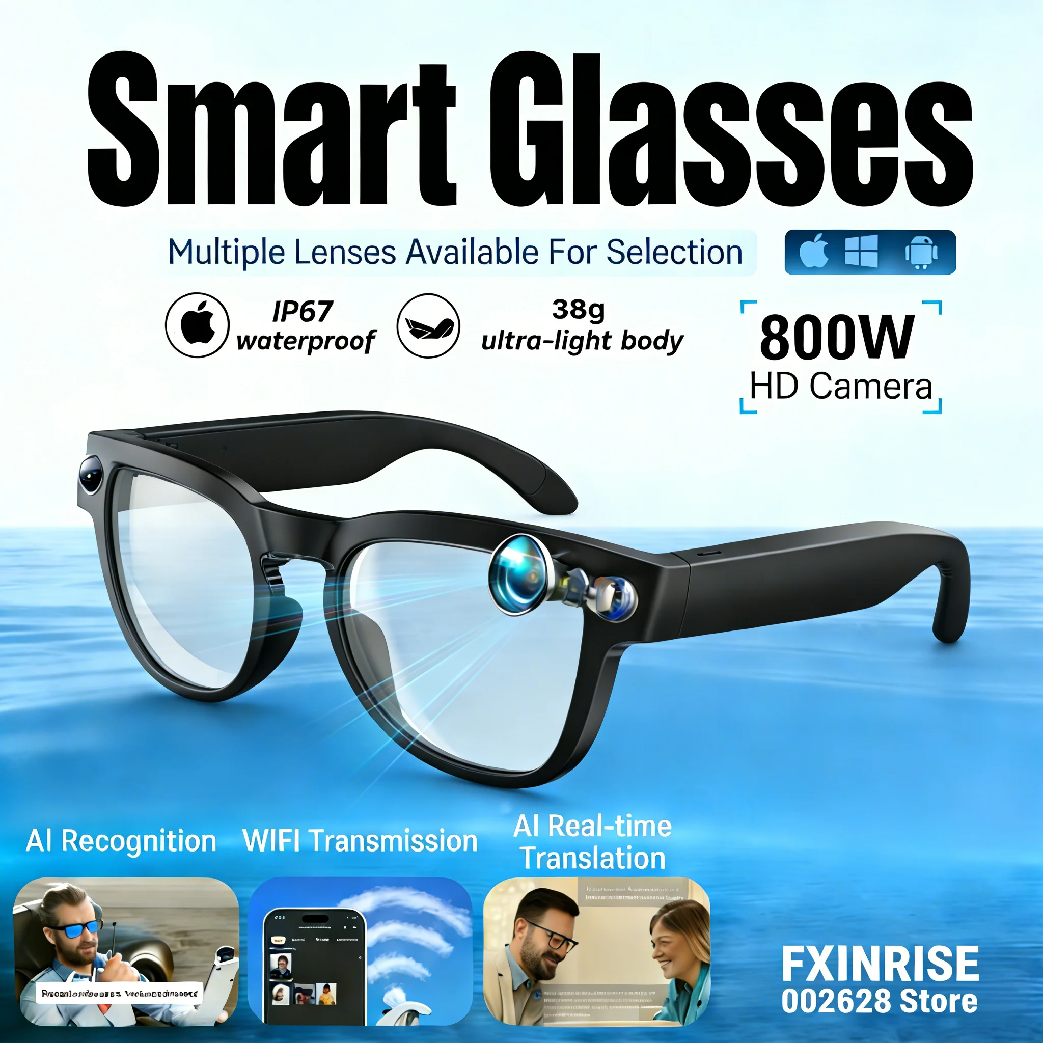 

Новые умные очки с ИИ 2026 года: перевод в режиме face-to-face, HD-фотосъемка, видеозапись, водонепроницаемость IP65, управление через приложение