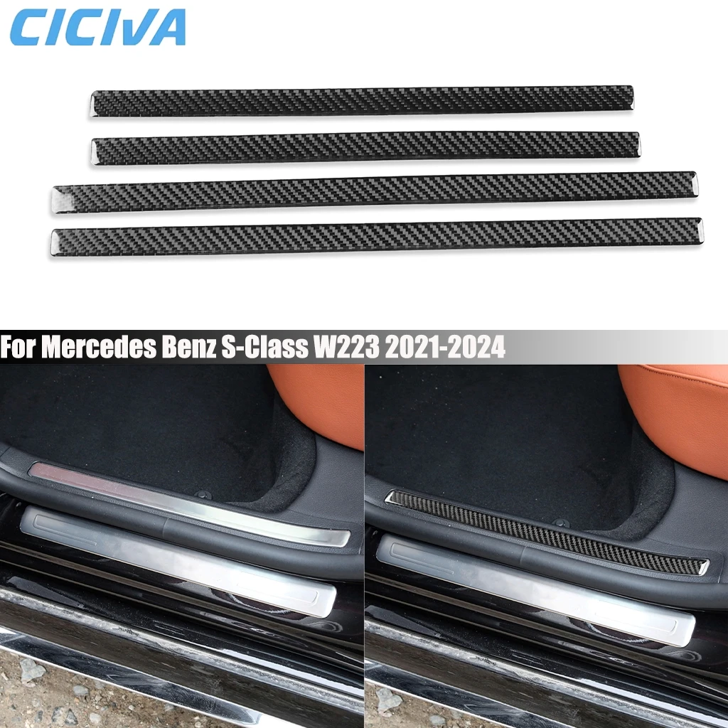 

Carbon Fiber Car Accessories Door Inner Sills Threshold Bar Cover Sticker Interior Trim For Mercedes Benz S-Class W223 2021-2024