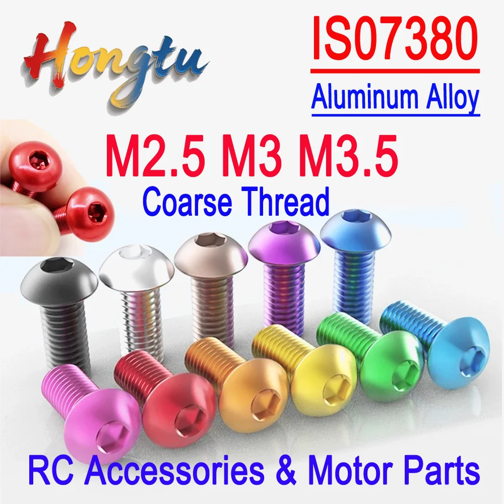 

Hongtu M2.5/M3/M3.5 ISO7380 Hexagon Socket Button Head Screws – Aluminum, 10 Colors Allen Key Type | RC Motor Accessories
