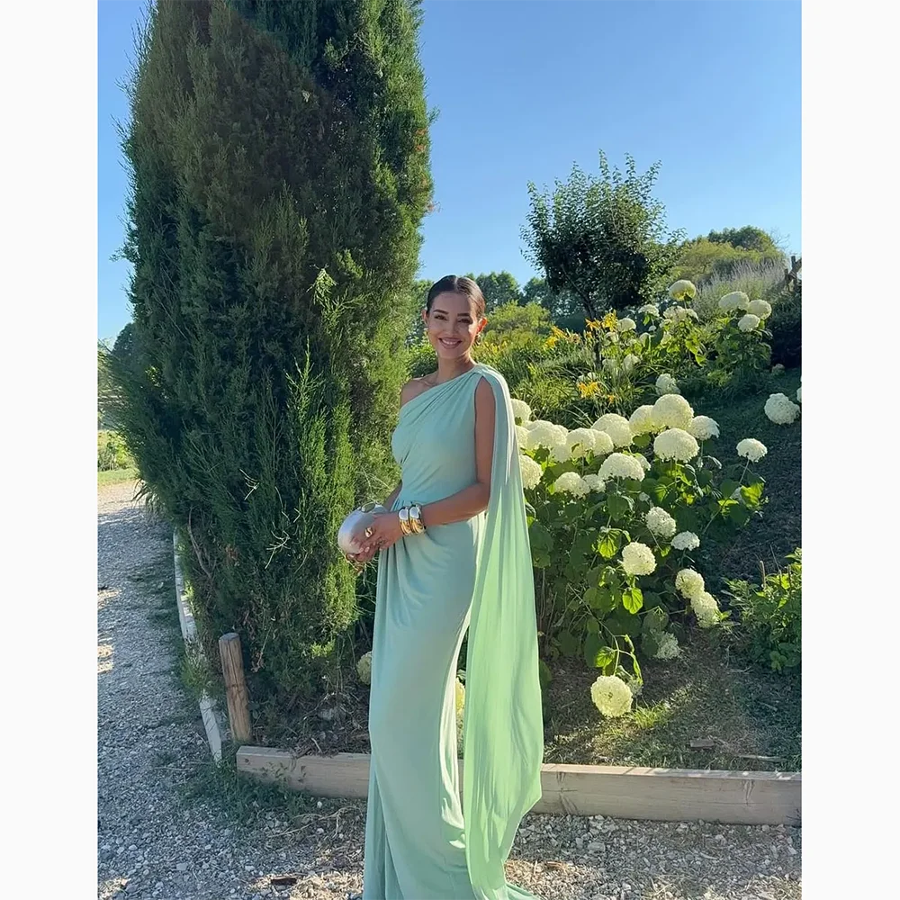 

Зеленое вечернее платье по индивидуальному заказу, элегантное платье для выпускного вечера со складками на одно плечо, прямое платье для выпускного вечера длиной до пола