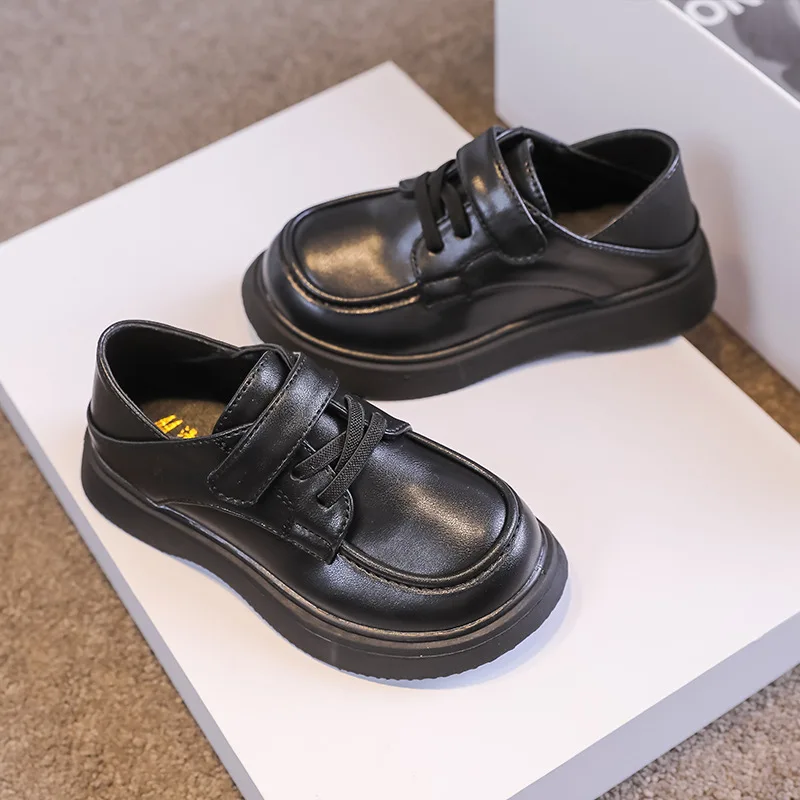 Kids Leather Shoes Classic Black Boys Girls Uniform Shoes for Back To School Simple Children Causal School Loafers Soft Non-slip