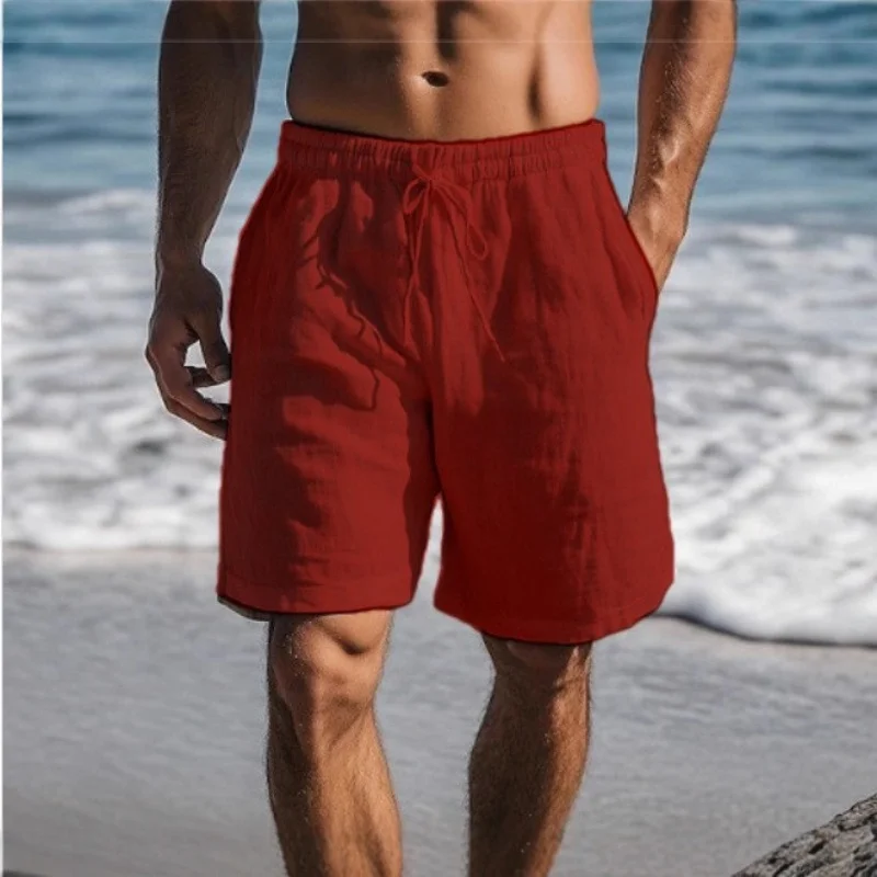 

Men's Cotton Linen Shorts Loose Casual Linen Short Pants Male Summer Breathable Solid Color Linen Trousers Fitness Streetwear