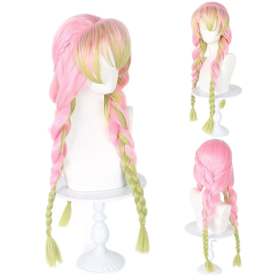 Anime Mitsuri Kanroji Cosplay Synthetic Wig Long Pink Green Braid Heat Resistant Hair Authentic Cosplay Wigs view 5