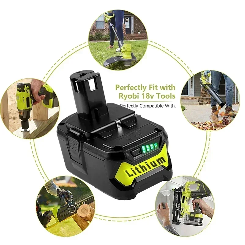 Imagem -06 - Bateria Li-ion Recarregável para Ryobi One Alta Capacidade Ferramenta Elétrica P108 Rb18l40 18v 28000mah Compatível com Ryobi Hot P108