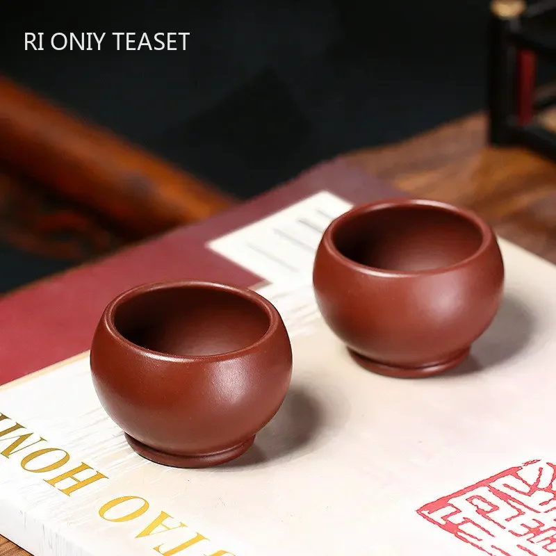2 Pcs/set Yixing Raw Ore Purple Clay Teacup Meditation Cup Boutique Handmade Tea Bowl Master Tea Cup Chinese Zisha Tea Set 50ml