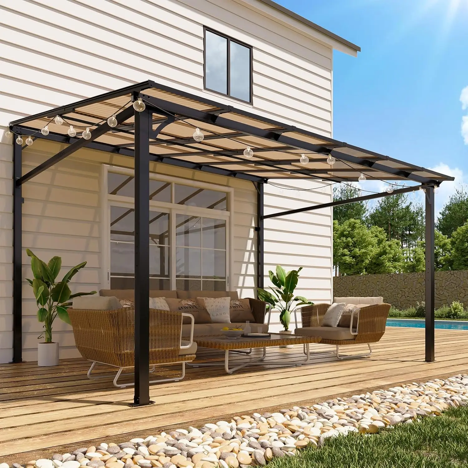 

10 Ft x 12 Ft Lean to Gazebo - Hardtop Gazebo Wall Pergola with Polycarbonate Roof, Aluminum Frame Mounted for Lawn,, Custom