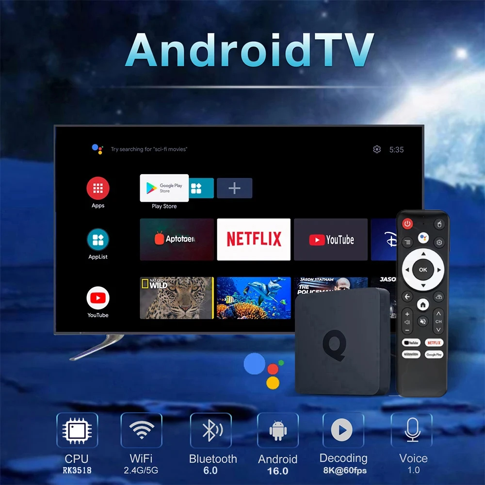 Smart TV Box 2026 Q1 RK3158 Android 16 TV Box Google Assistant Sprachfernbedienung Wifi 5G 8K 4GB 8GB RAM 128GB 256GB ROM Mediaplayer – Detail 2
