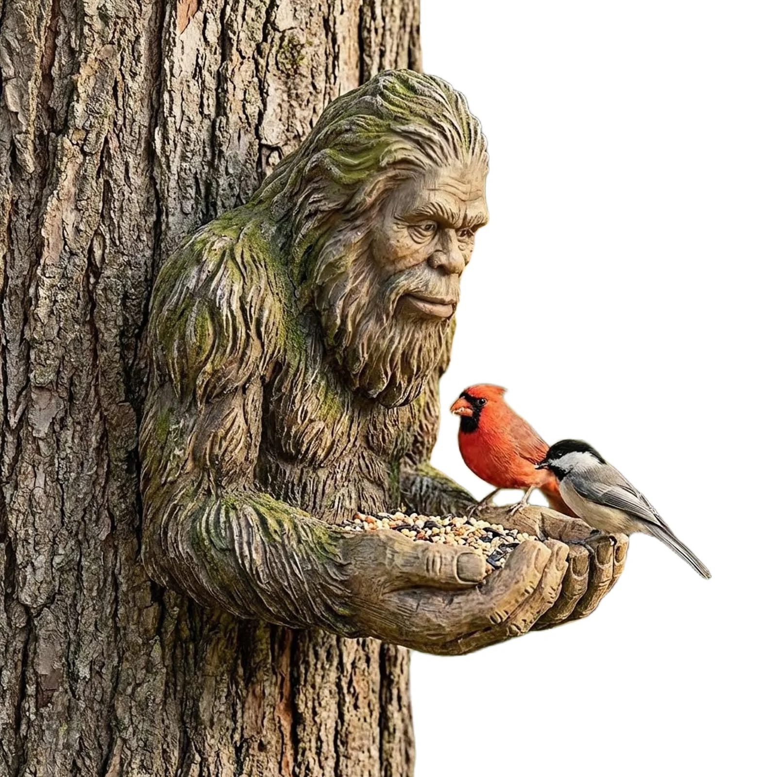 Vogelfutterspender Gartendekoration Gartenkunst Statue Wasserdichte Baummontierte Außenskulptur Futterstation Geschenk für Naturliebhaber